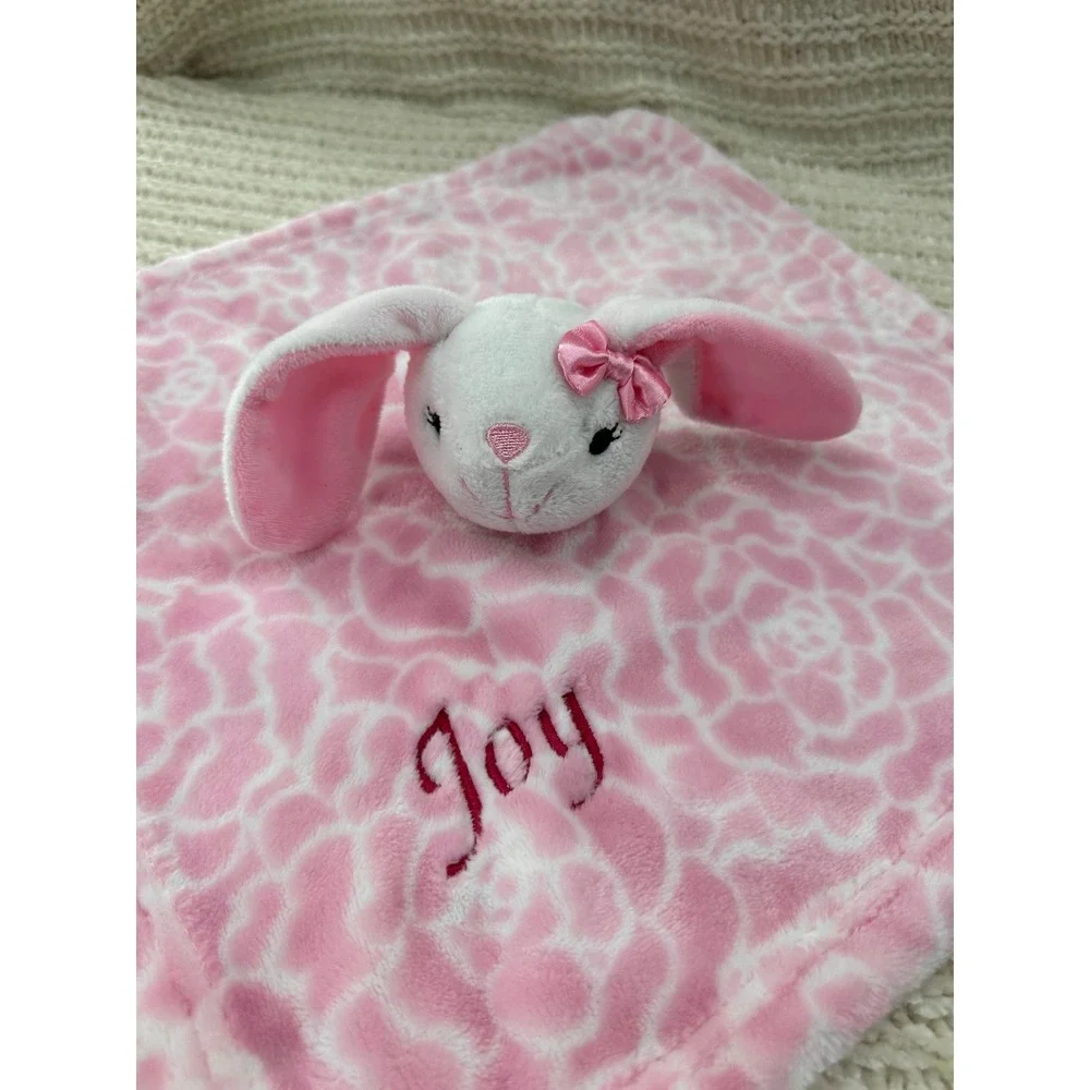 Hudson Baby Pink Rose Bunny Security‎ Blanket Lovey Joy Embroidered 14x14 Easter